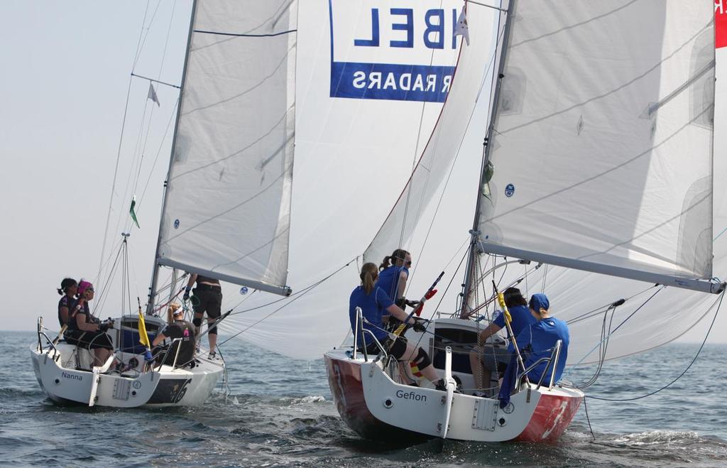 Kjellberg (SWE) leads Ulrikkeholm (DEN) on the downwind leg - 2013 Danish Open Ladies Cup © Susanne Johansen http://www.wimrs.com/